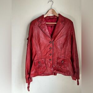 Dominique Red Leather Women's Button-Front Blazer